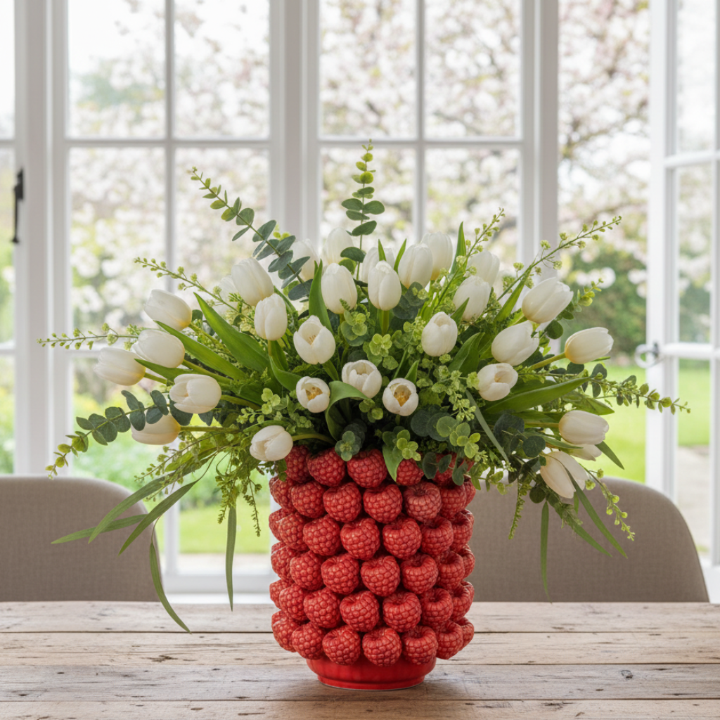 Rubenia Himbeer Vase Rot Keramik Relief Design