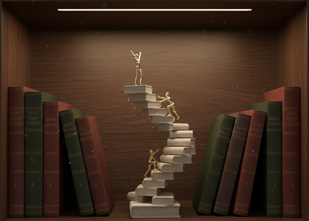 Sculpture Knowledge Path Books Staircase Cream Gold 30cm
