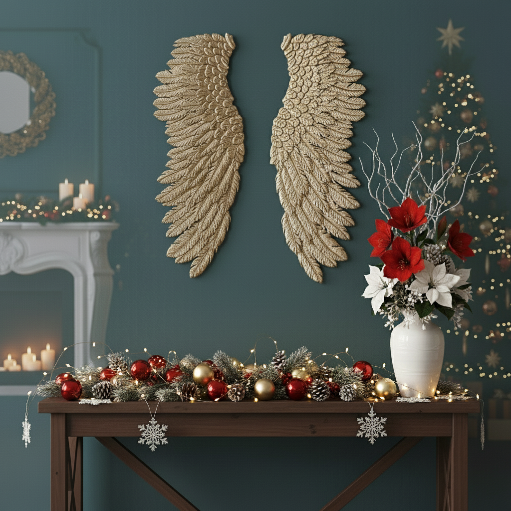 Engelsfluegel Wanddekoration Gold Metall 115cm