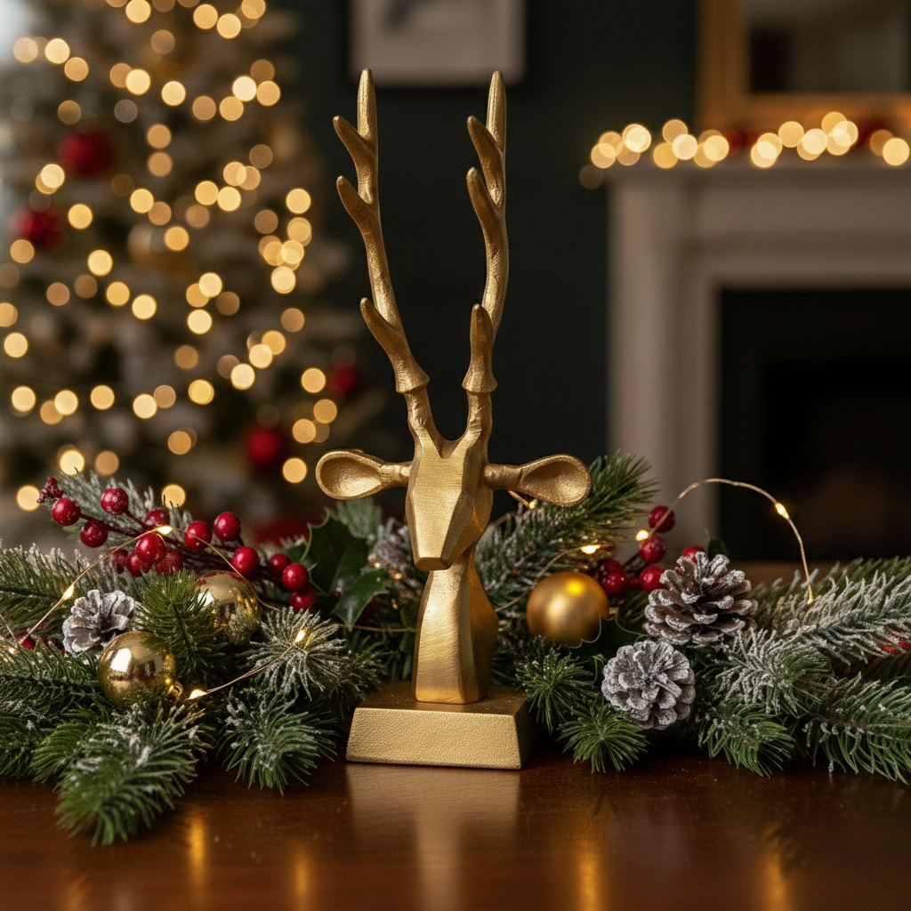 Golden deer figure Aurora decorative sculpture made of aluminum 34 cm