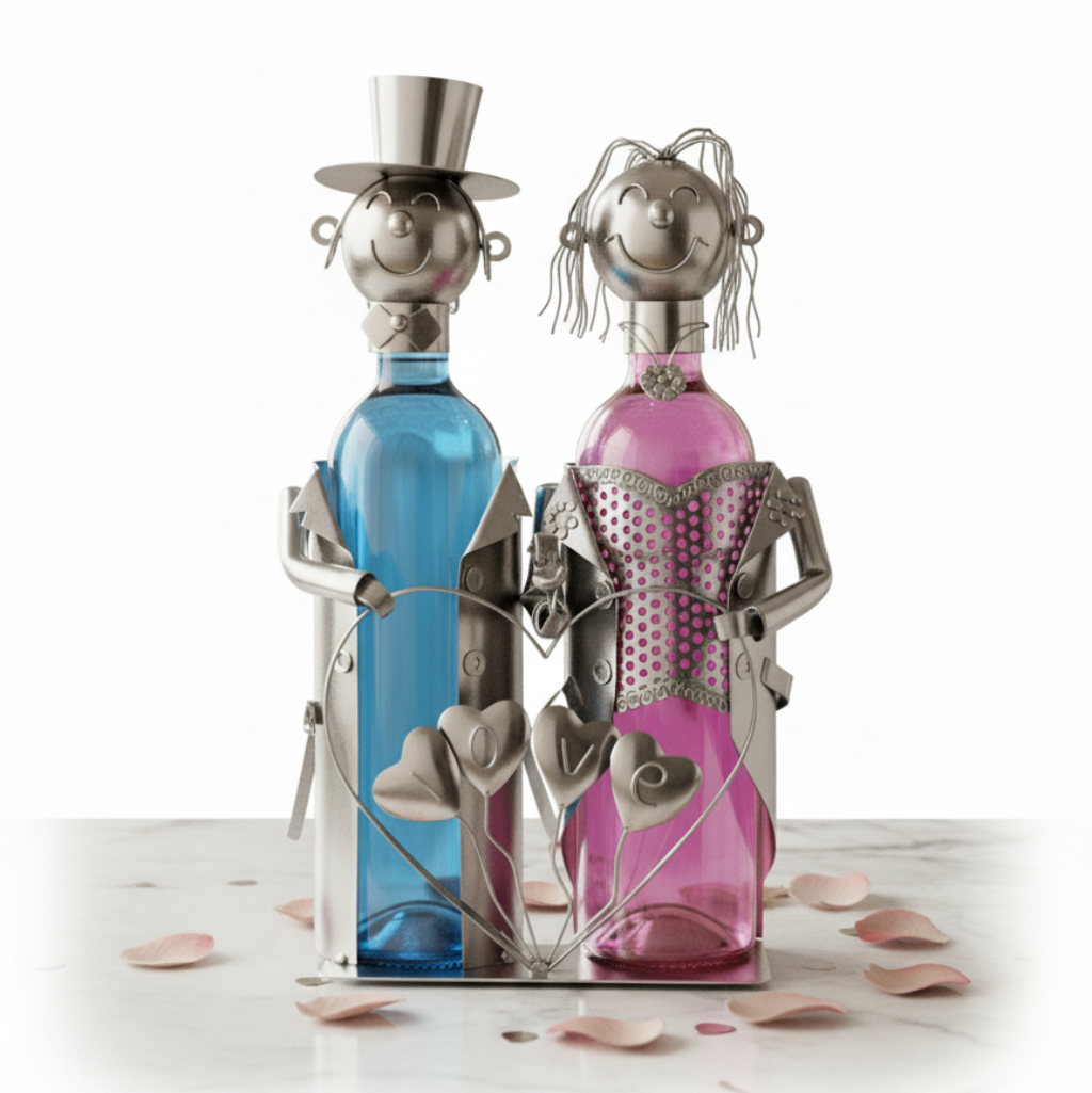 Flaschenhalter Hochzeitspaerchen Silber Vernickelt Deko Weinhalter