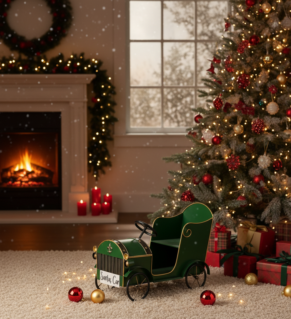 Sant Auto Lizzy Kerst auto decoratie standaard metaal handgemaakt 51cm