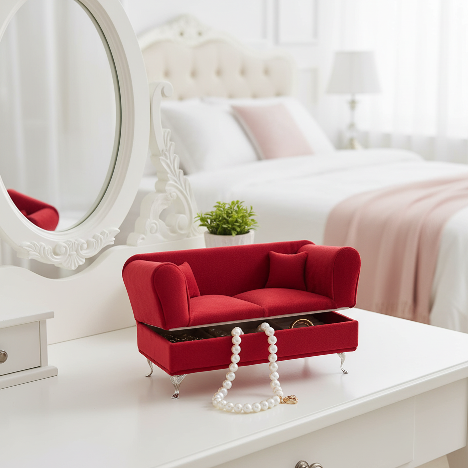 Schmuckkasten Canape Rot Samtoptik mit Spiegel Aufbewahrung