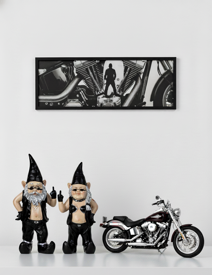 Dekofigur Rocker Zwergin Figur Schwarz 31cm Biker Lady mit Mittelfinger