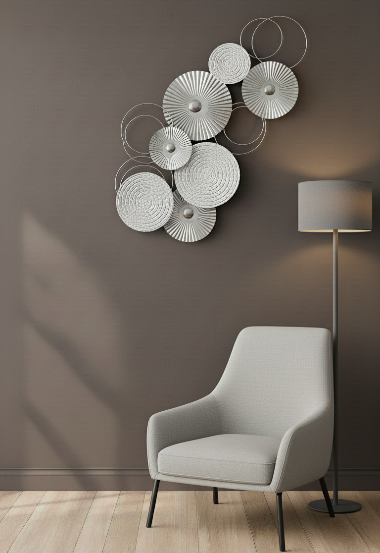 3D Wanddeko Sixo Kreise Metallbild 83x38 cm silber weiss