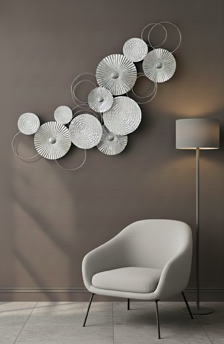 3D Wanddeko Sixo Kreise Metallbild 83x38 cm silber weiss