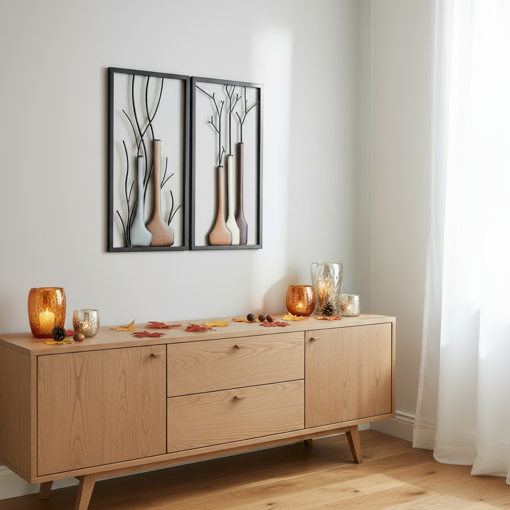 Wandbild Set Vase Herbst Winter MF Premium Edition 2 Teilig Metall