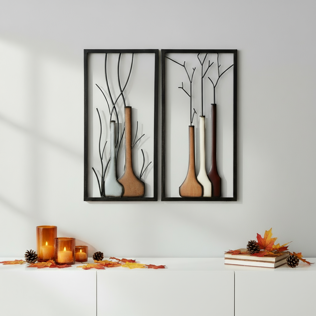 Wandbild Set Vase Herbst Winter MF Premium Edition 2 Teilig Metall