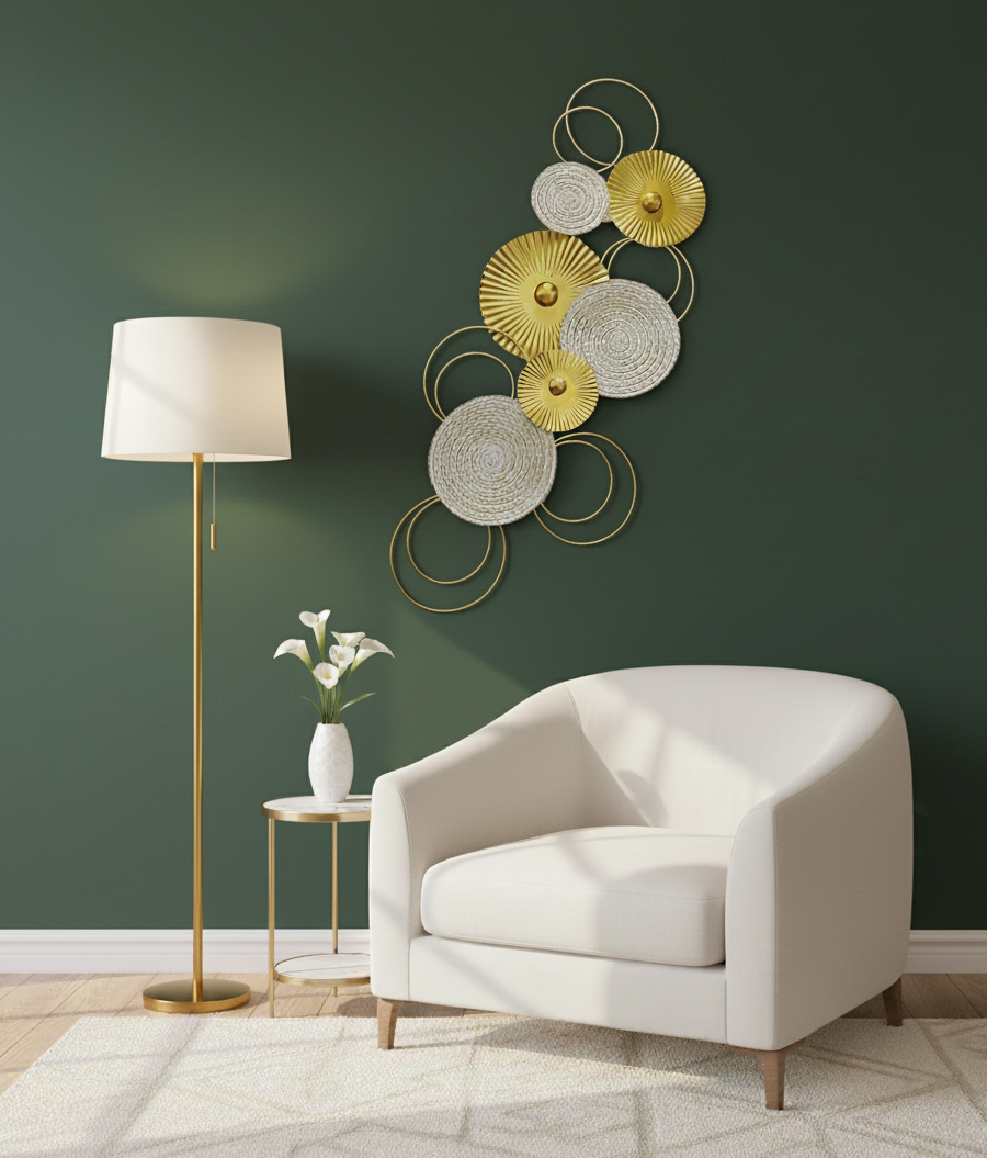 Wanddeko Sixo XL Metall Gold Weiß Creme 83x38cm Modern Shabby Look