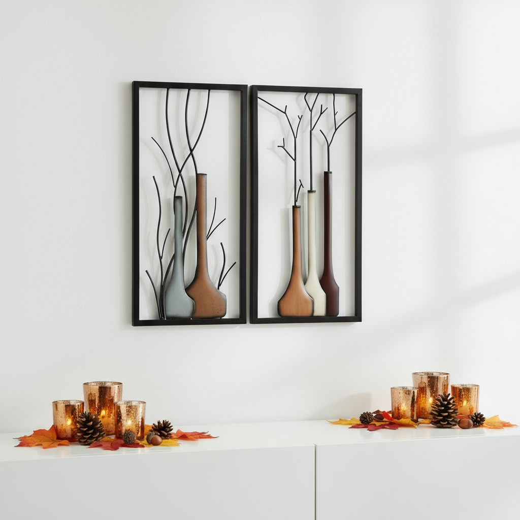 Wandbild Set Vase Herbst Winter MF Premium Edition 2 Teilig Metall