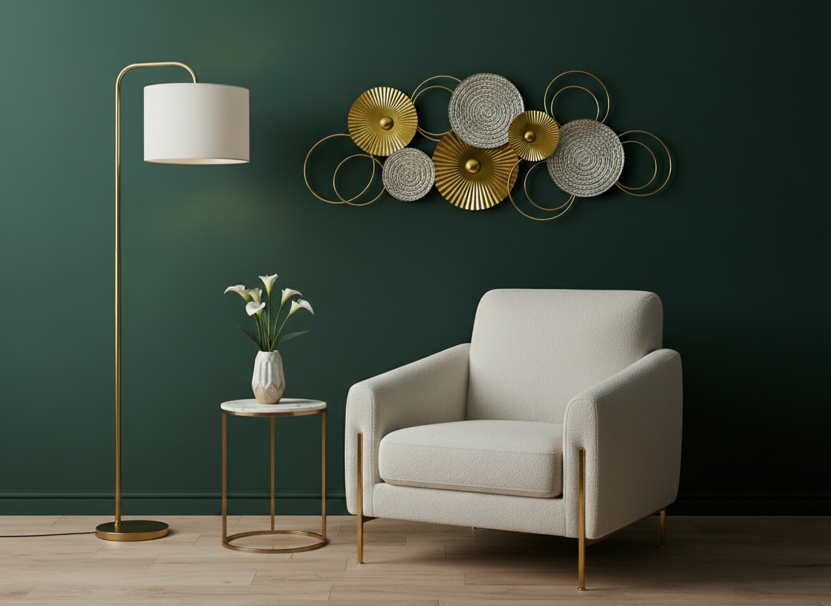 Wanddeko Sixo XL Metall Gold Weiß Creme 83x38cm Modern Shabby Look