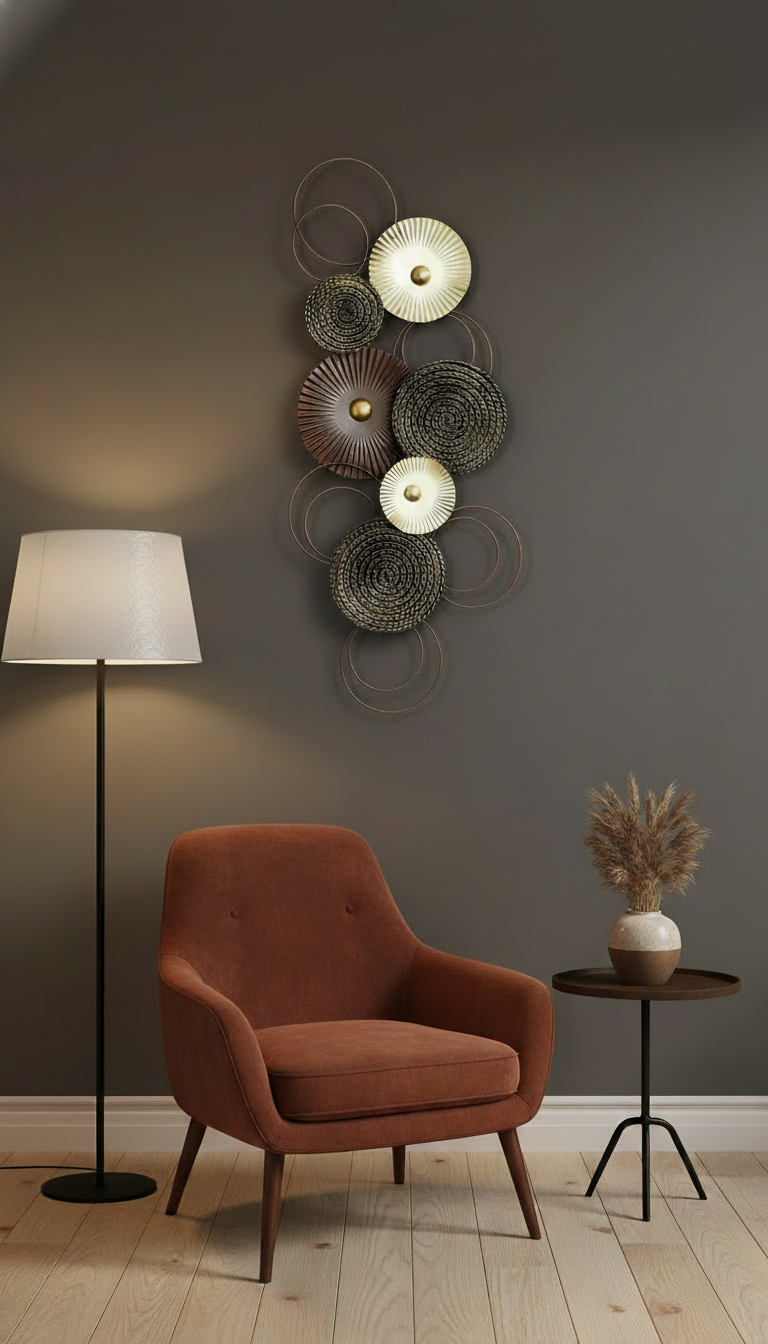 Wanddekoobjekt Sixo Braun Goldtöne Metall Wanddeko Wandschmuck Kreise 83x38 cm Deko