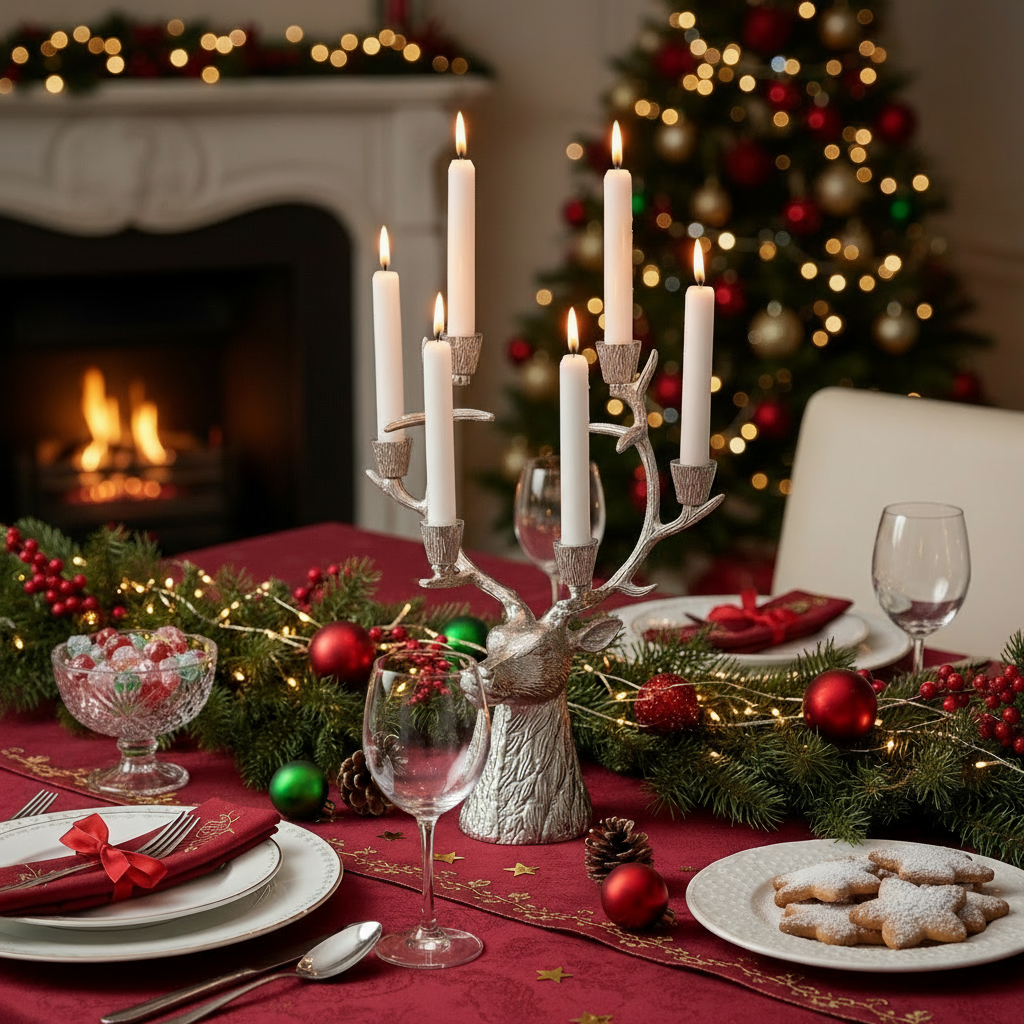 Kerzenleuchter Hirsch Theodor – Elegantes Tischaccessoire in Galvanisiertem Silber