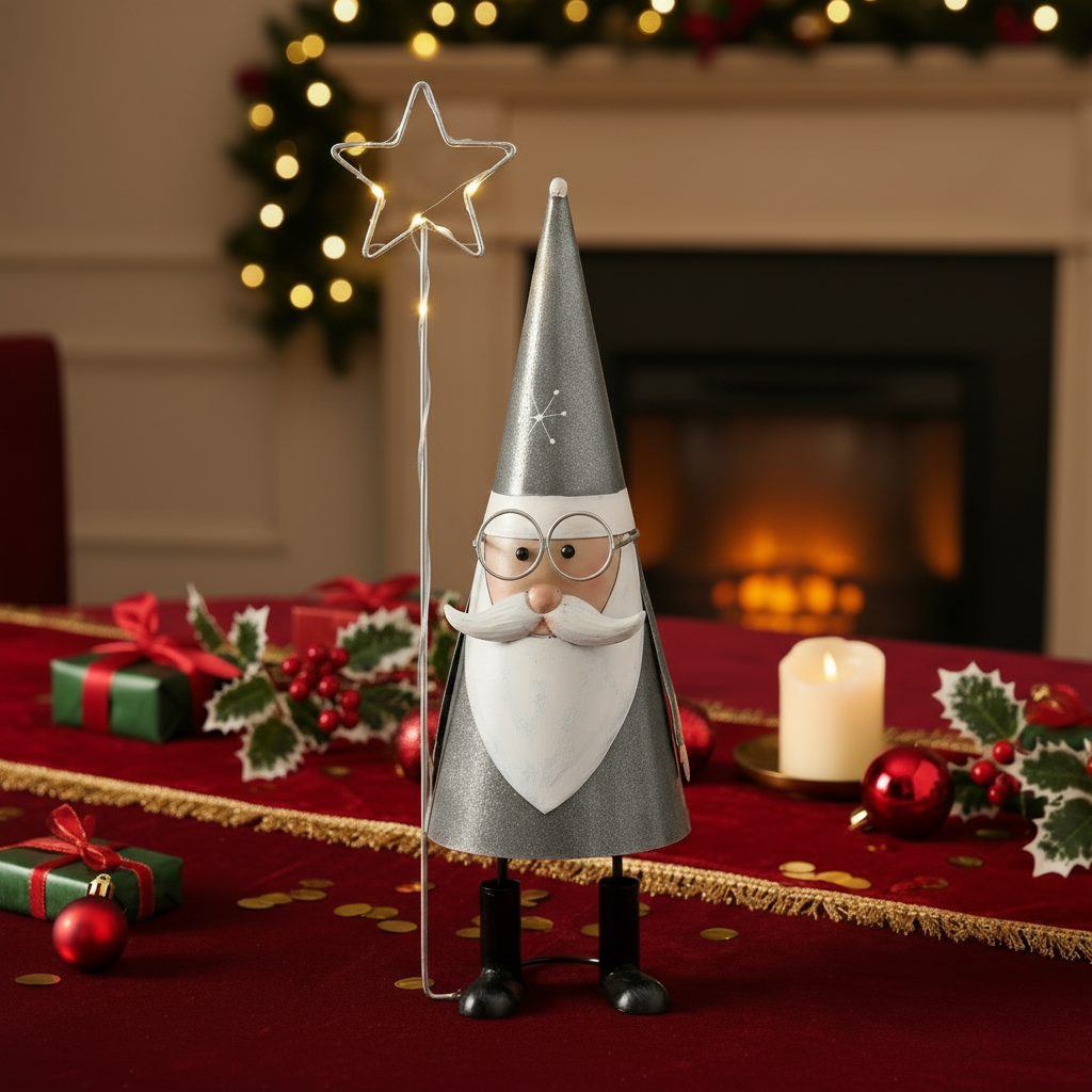 LED Weihnachtsfigur Professor Lumi Metall Silber Handgefertigt 52cm