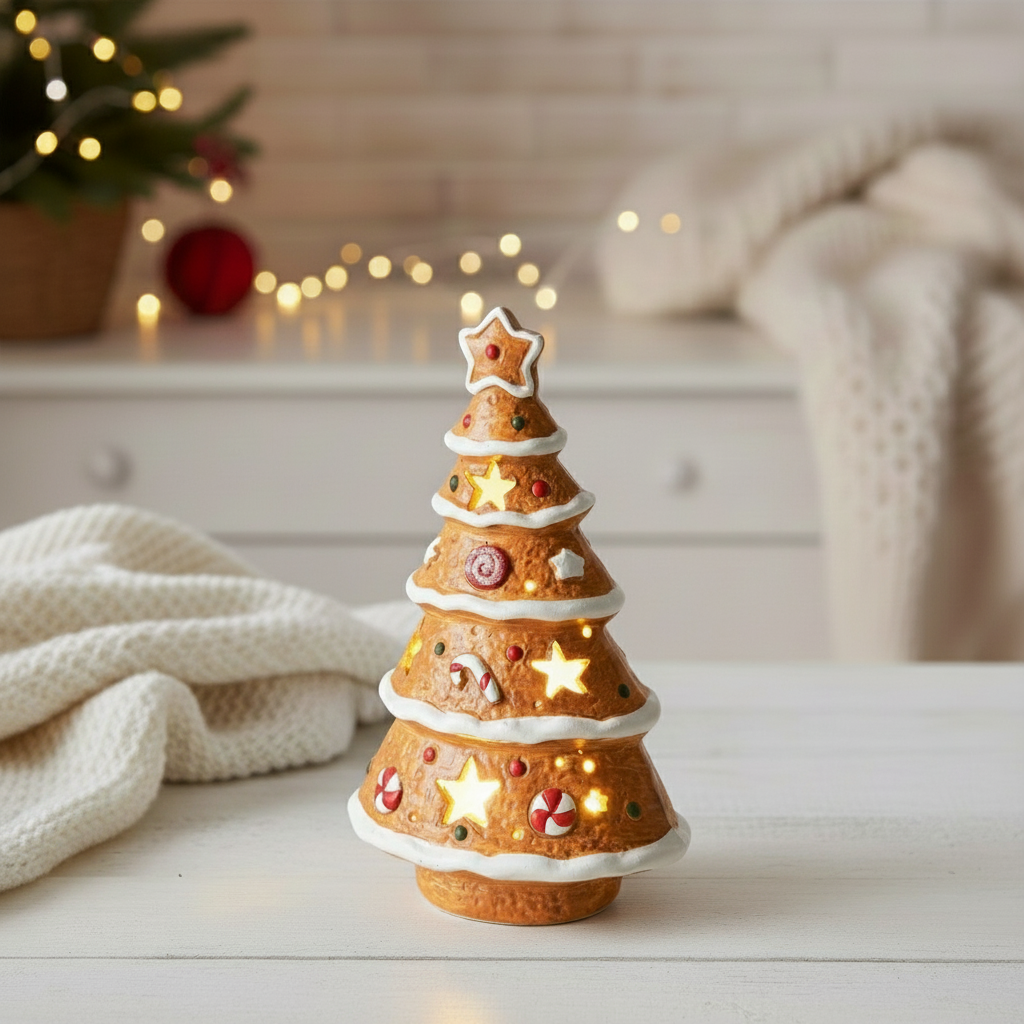 LED Lebkuchenbaum Ginger Deko Terrakotta Braun Weihnachtsbaumform