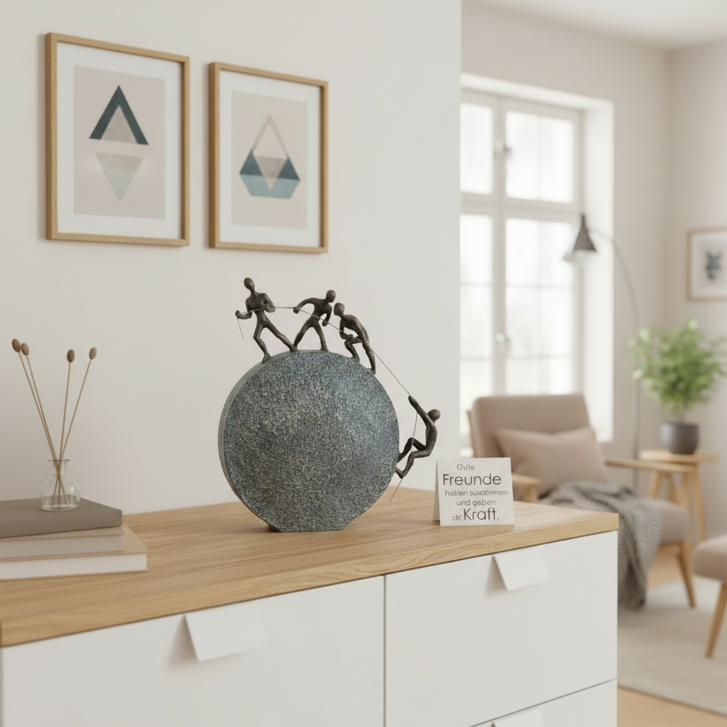 Skulptur Teamgeist Freunde Ziehen Sich Hoch Bronzeoptik Polyresin 36 cm