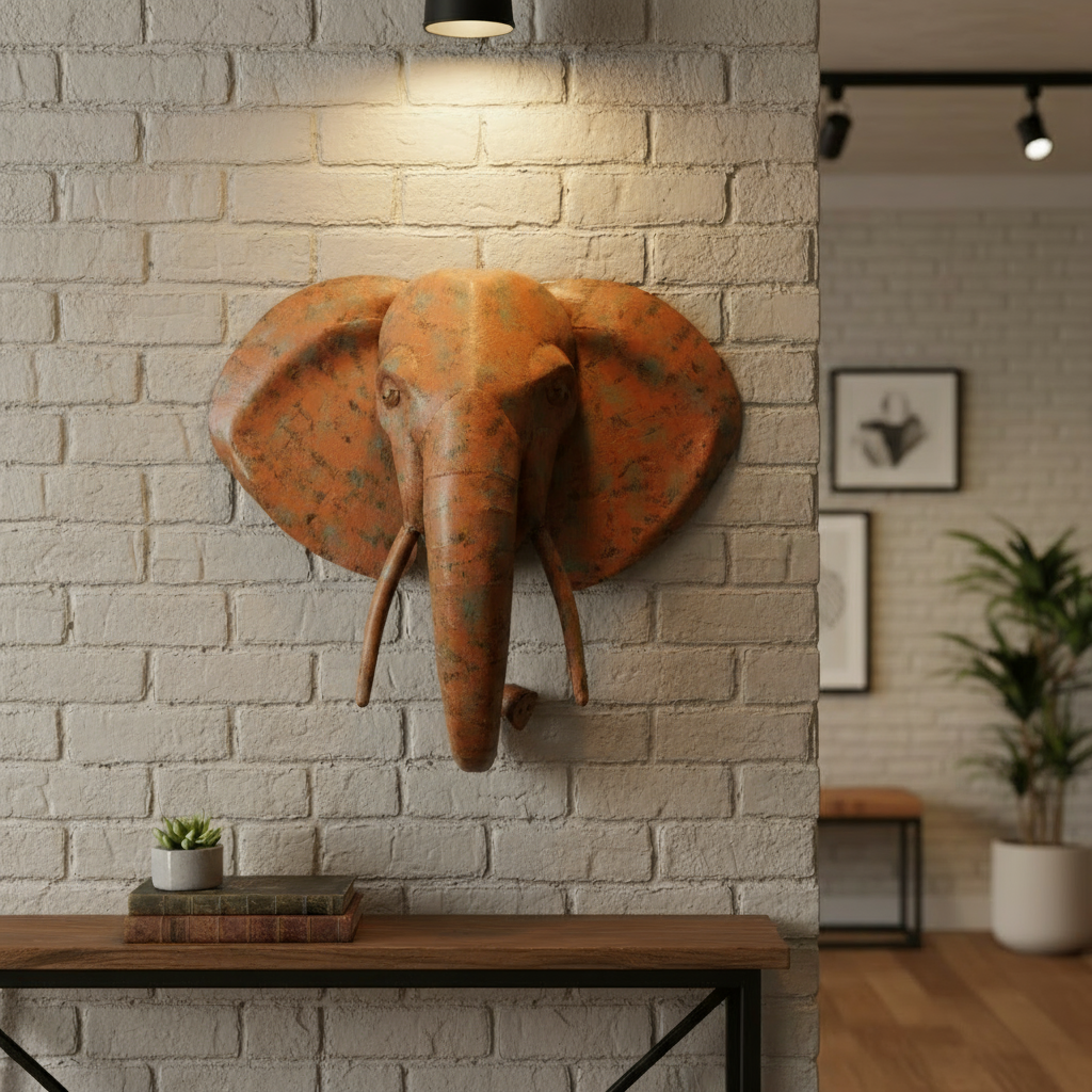 Wall decoration Elefanta elephant head antique brown made of metal handmade