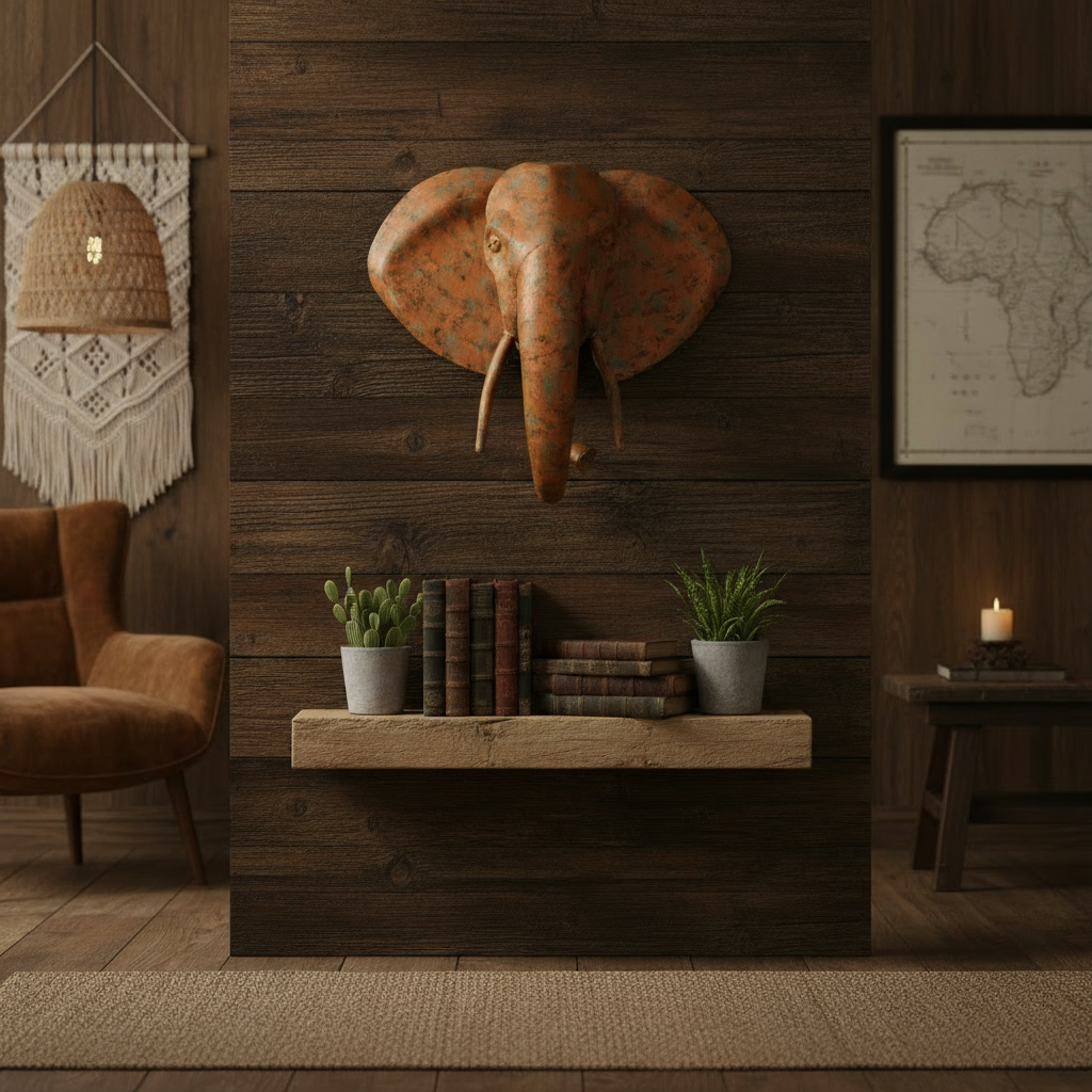 Wall decoration Elefanta elephant head antique brown made of metal handmade