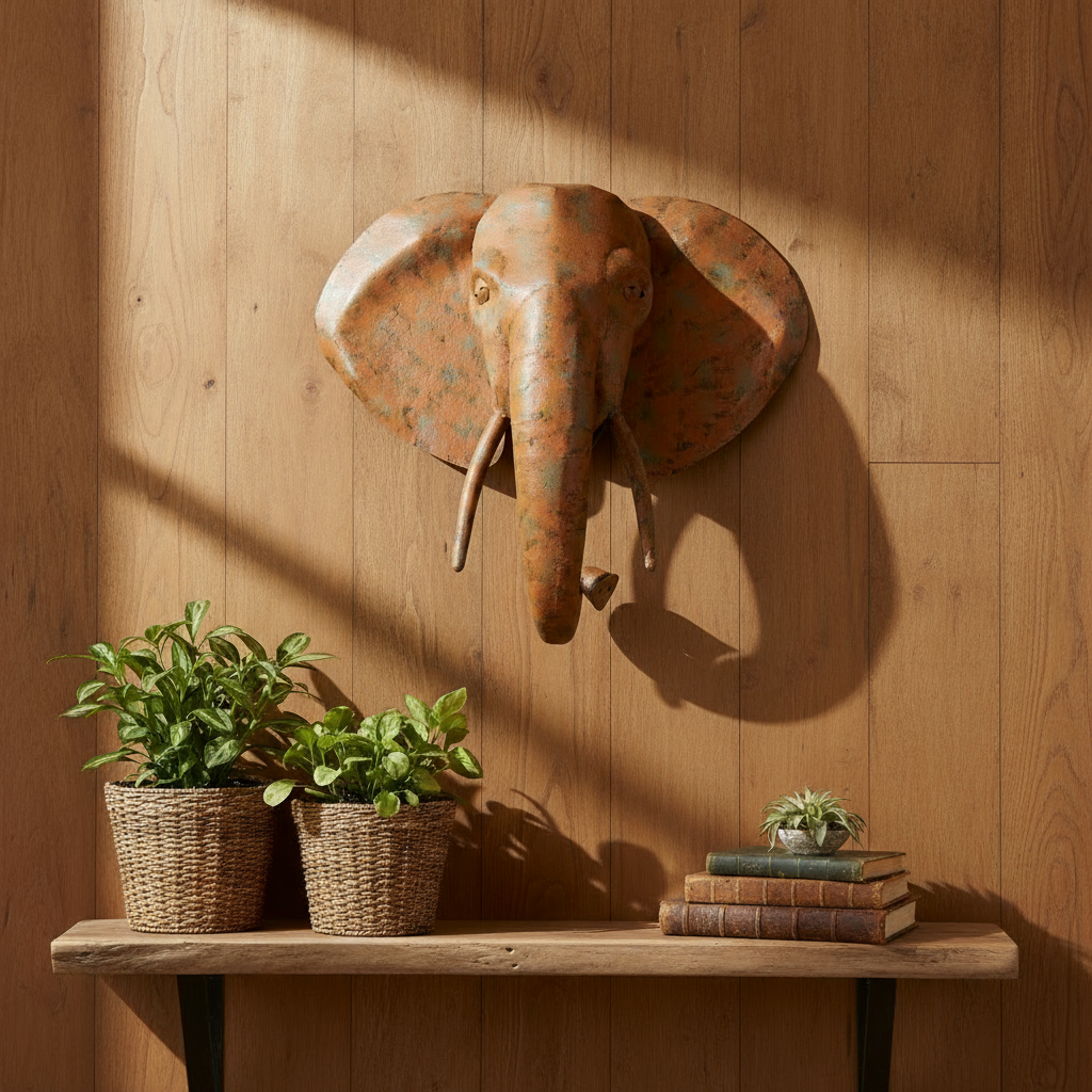 Wall decoration Elefanta elephant head antique brown made of metal handmade