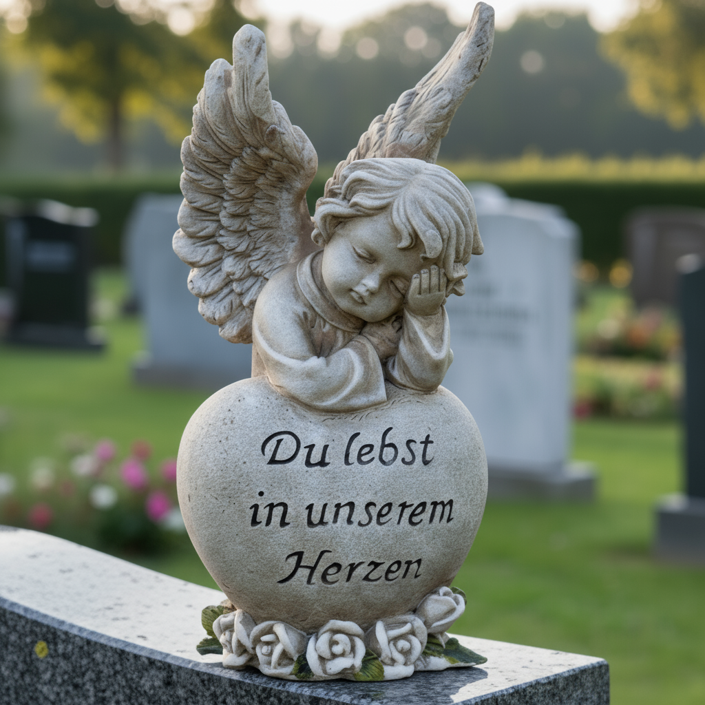 Grabengel mit Spruchherz Du lebst in unserem Herzen – 18,5 cm