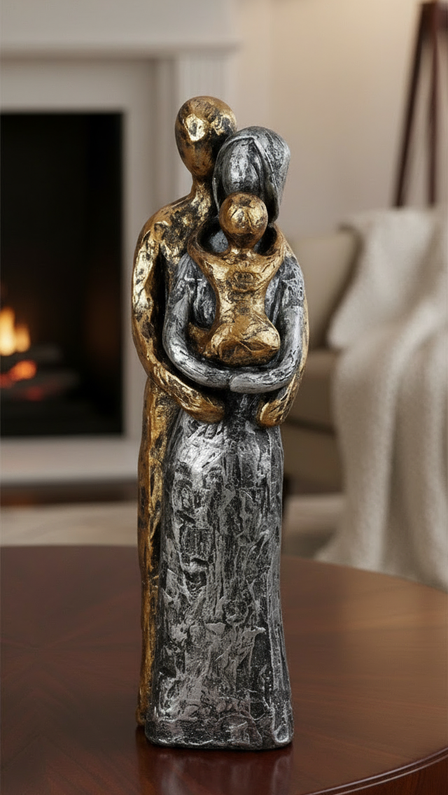 Dekofigur Familienharmonie Polyresin Gold Silber 23cm