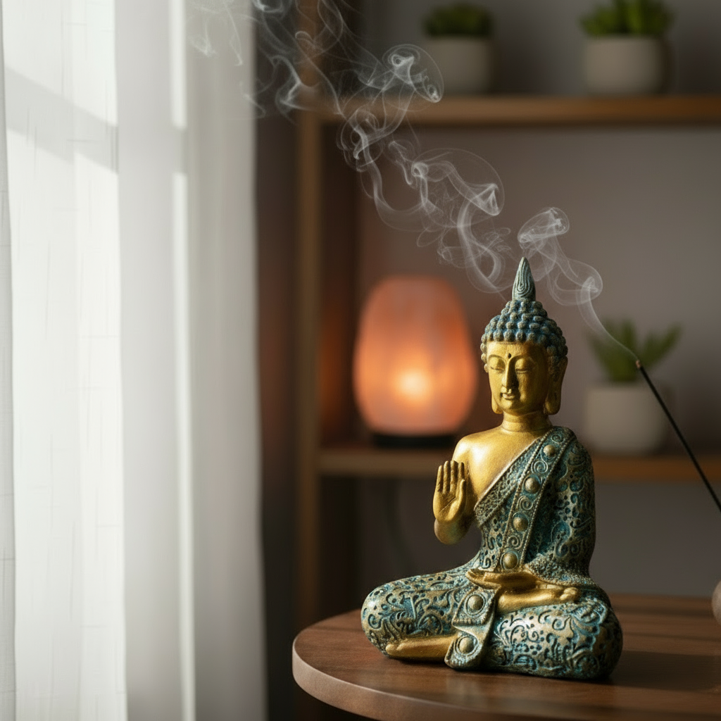 Buddha Skulptur Zenharmony Gold Tuerkis Polyresin 14cm