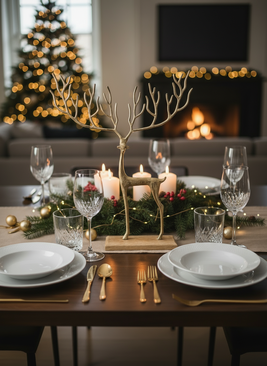 Goldenes Rentier Hirsch mit Grafischem Geweih