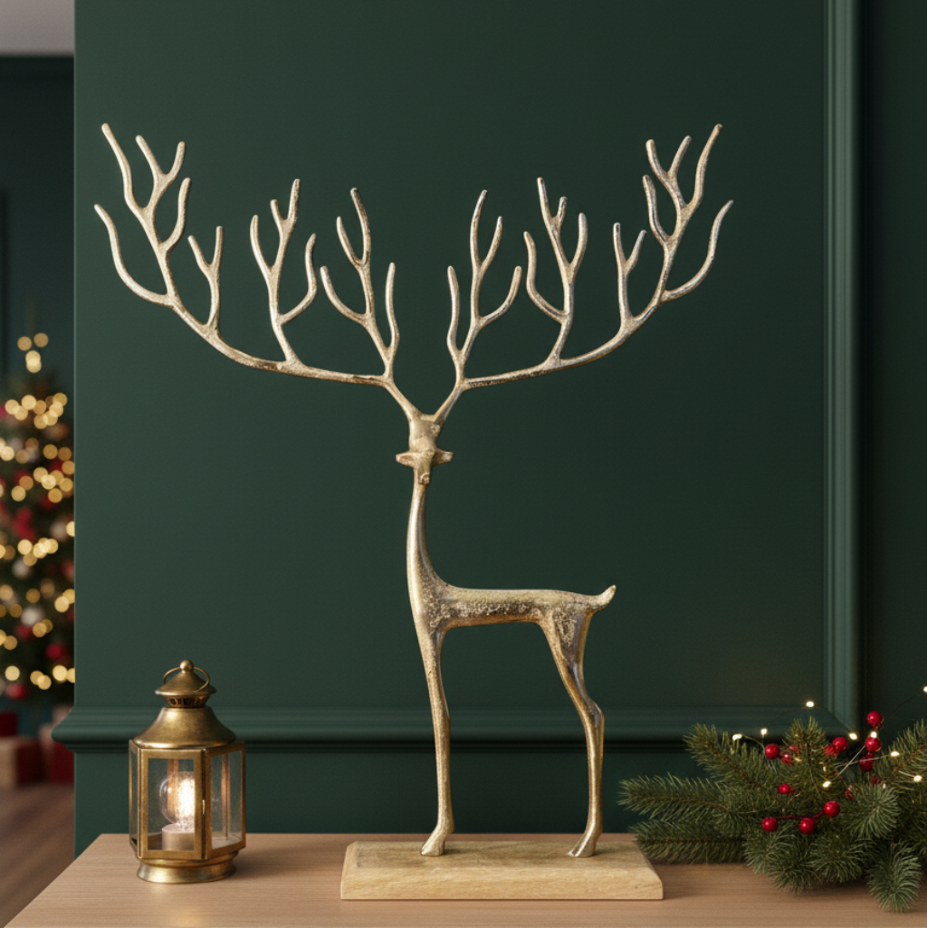 Goldenes Rentier Hirsch mit Grafischem Geweih