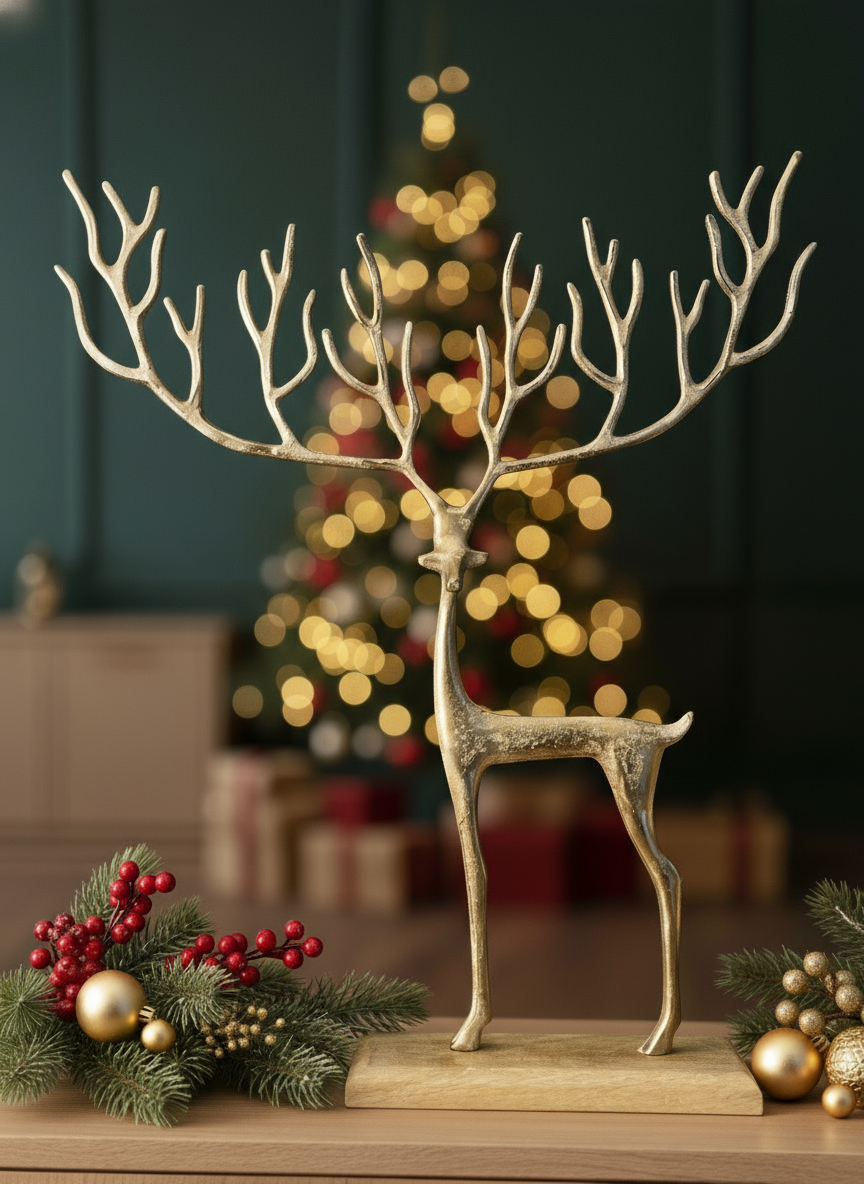 Golden Reindeer Deer with Graphic Antlers