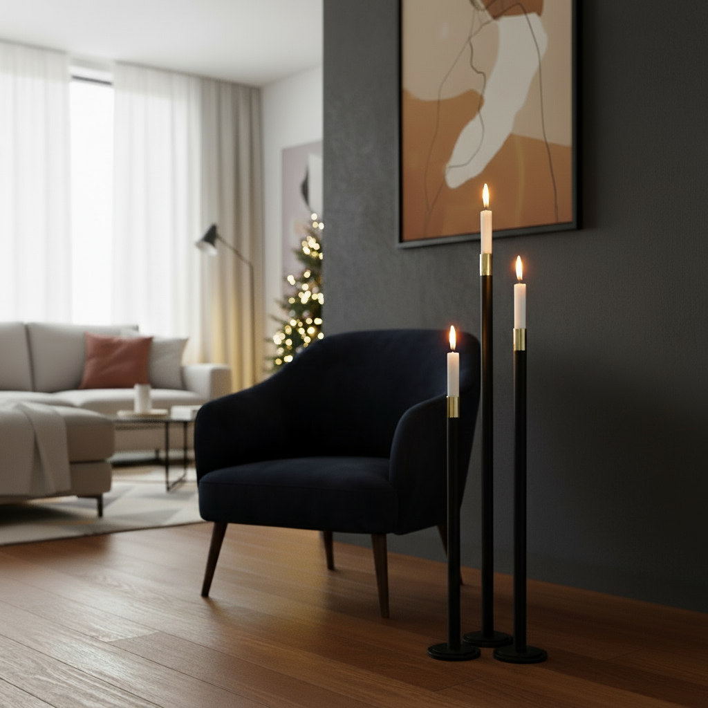 Floor candlestick Mats Iron Black Gold Modern 76.5 cm height