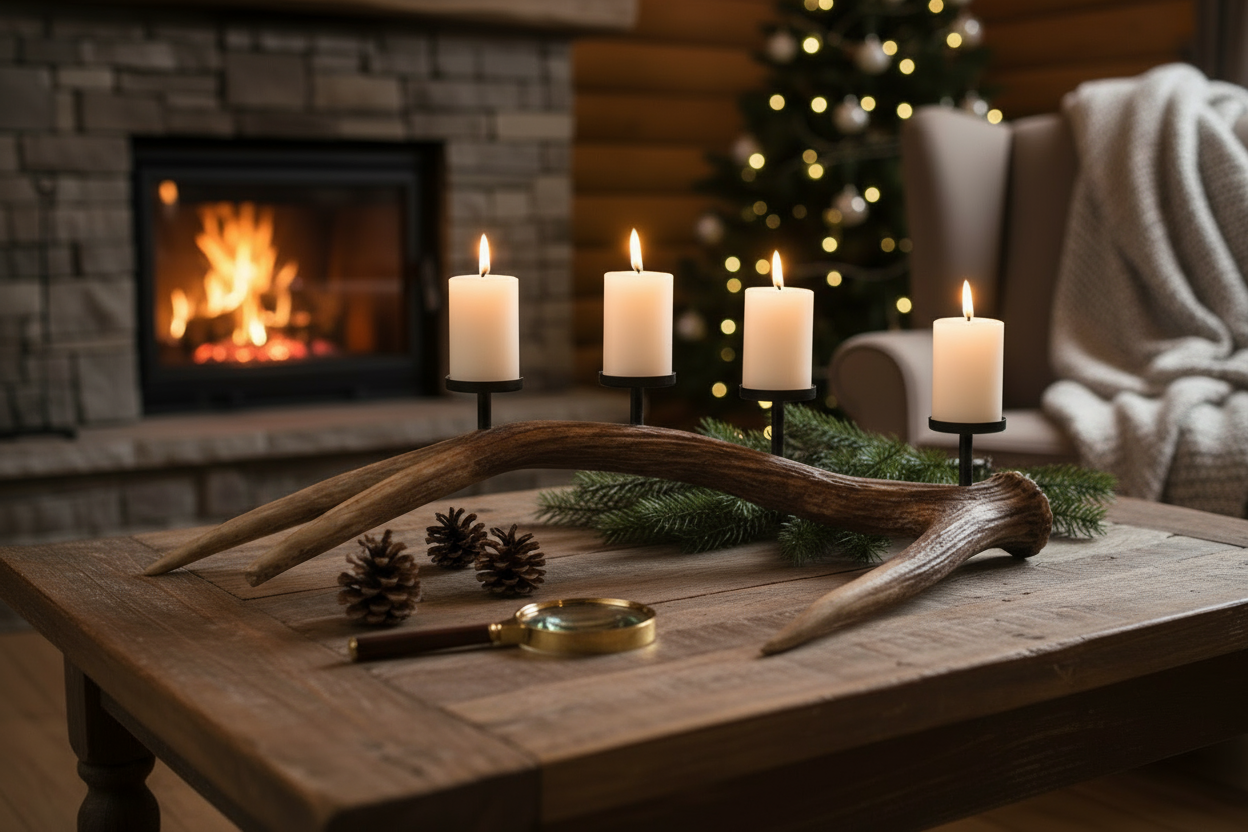 Adventsleuchter Hirschgeweih Optik Polyresin Braun