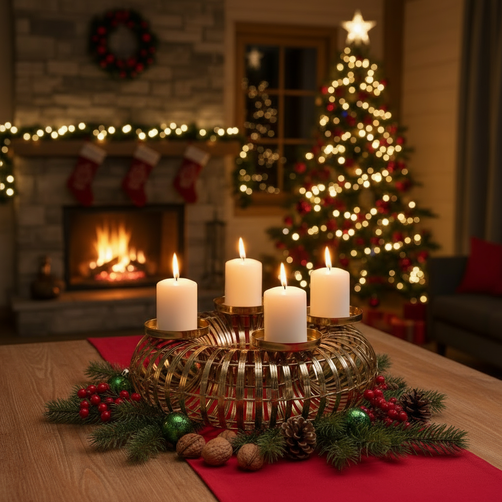 Glori Adventsglanz Kerzenleuchter Gold 4-flammig 32cm Metall Handgefertigt