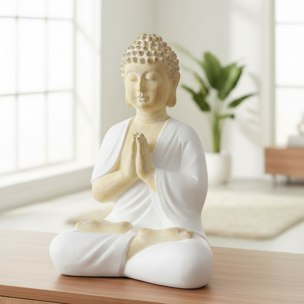 Buddha Skulptur Samudra Weiss Beige 50cm Kunstharz