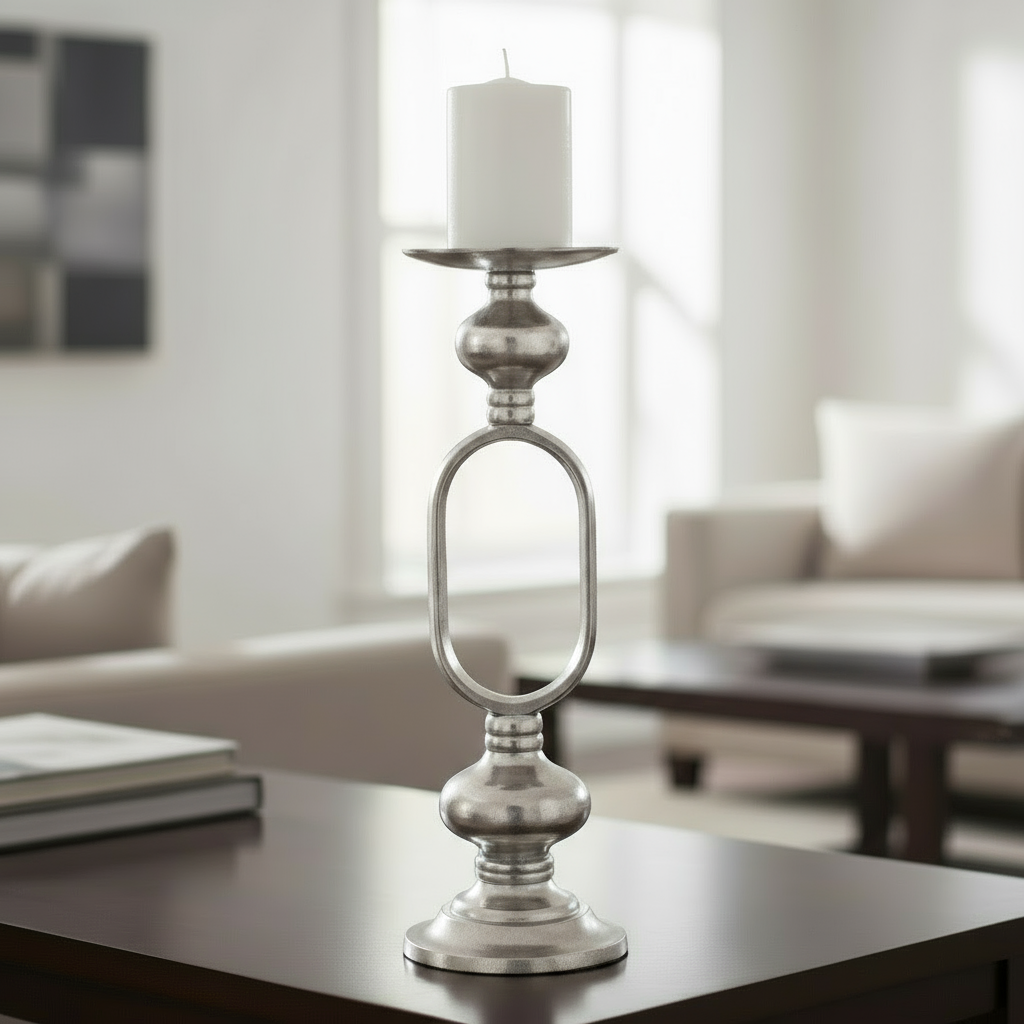 Kerzenhalter Luvian Oval Silber 55cm Aluminium Vernickelt