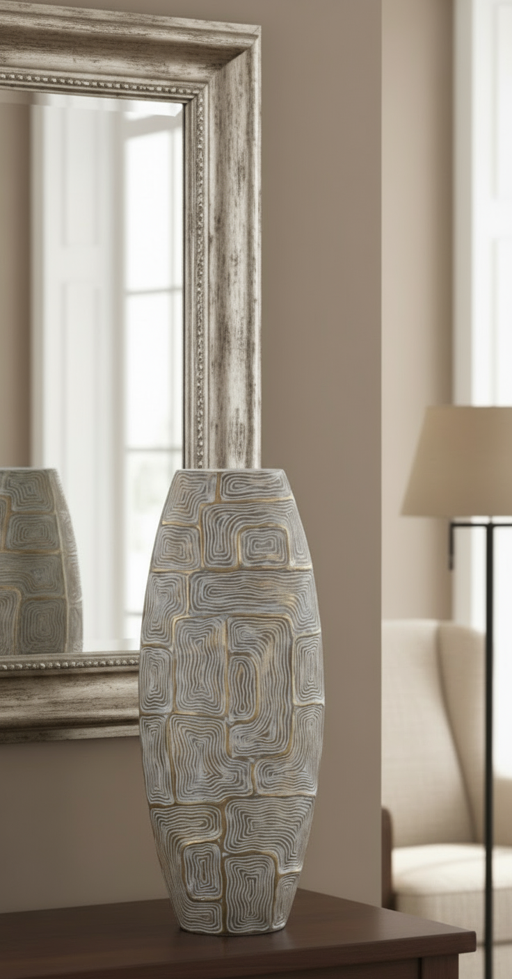 Vase Aurelia Gold Harz 60cm Dekovase mit Geometrischem Muster