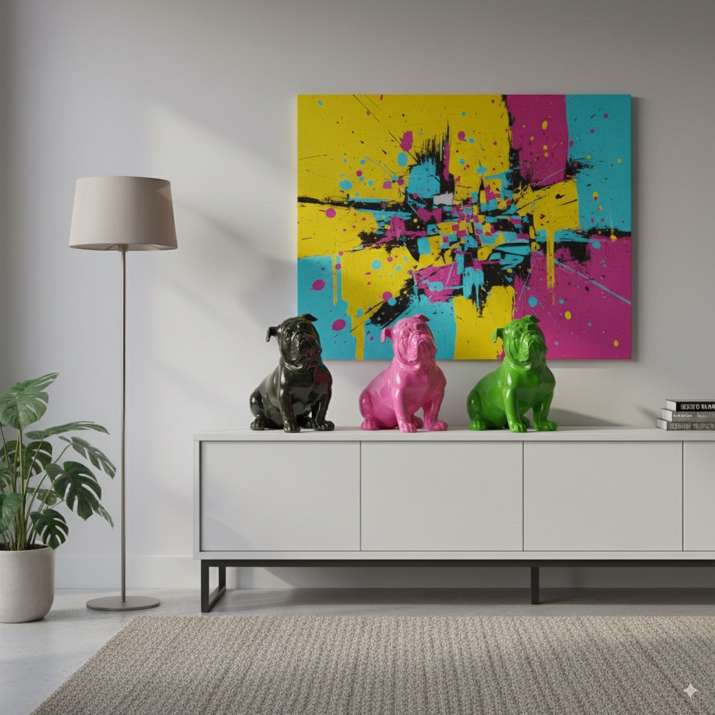 Bully Figur Schwarz Glanzoptik 32cm Handbemalt Deko Hund