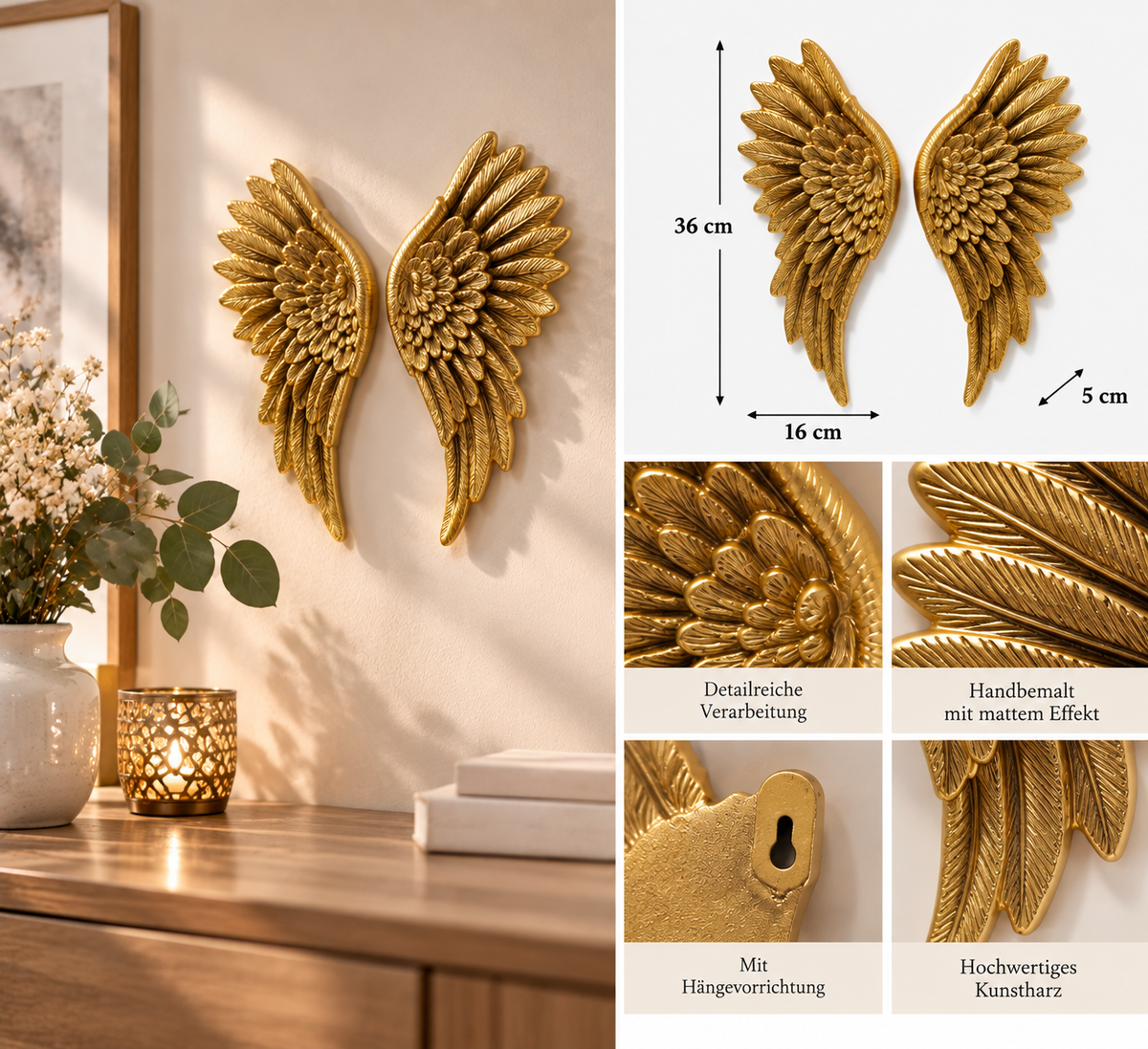 Wandobjekt Angel Engelsflügel Gold 36 cm