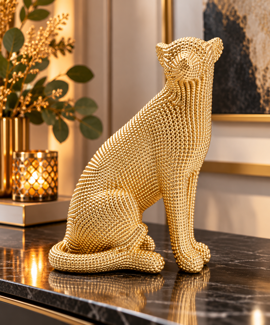 Decorative figure Majestic Leopard Gold 23x29 cm Luxurious sculpture made of resin