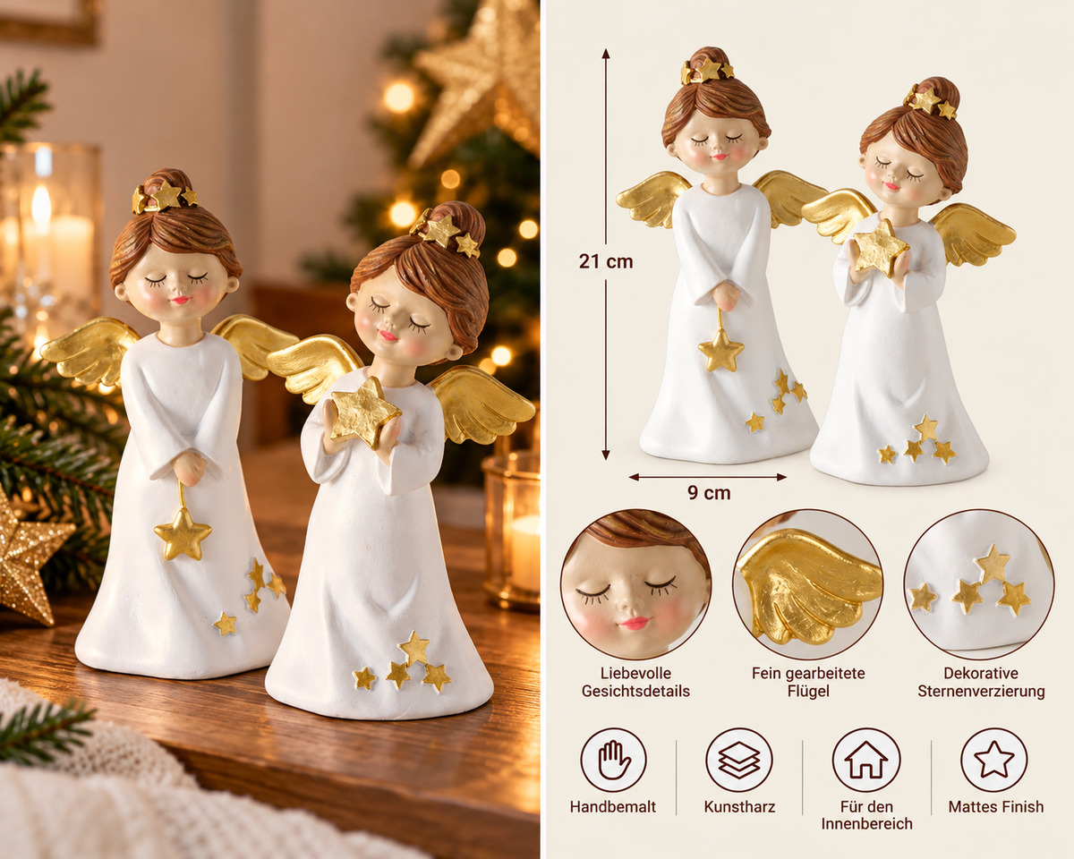 Deko Engel Emiliana Weiß Gold 2er Set 21 cm