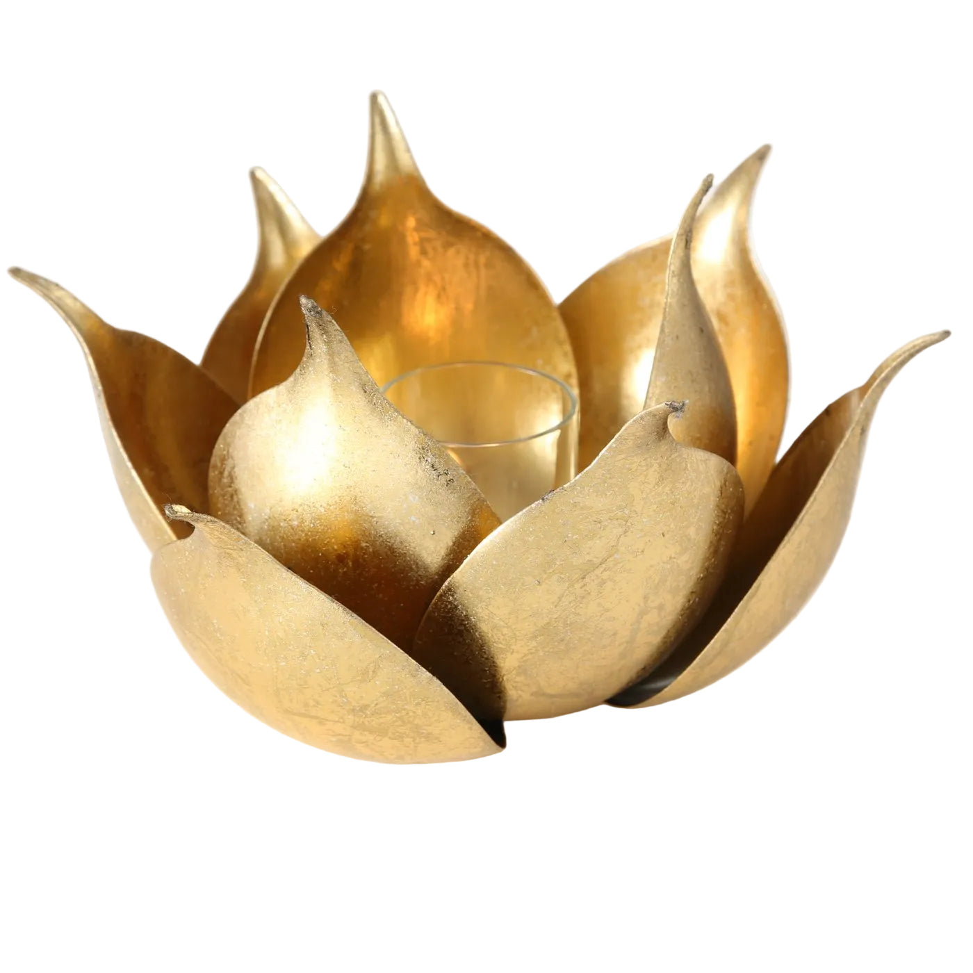 Lotus Windlicht Kerzenhalter, Metall Gold, 20 cm