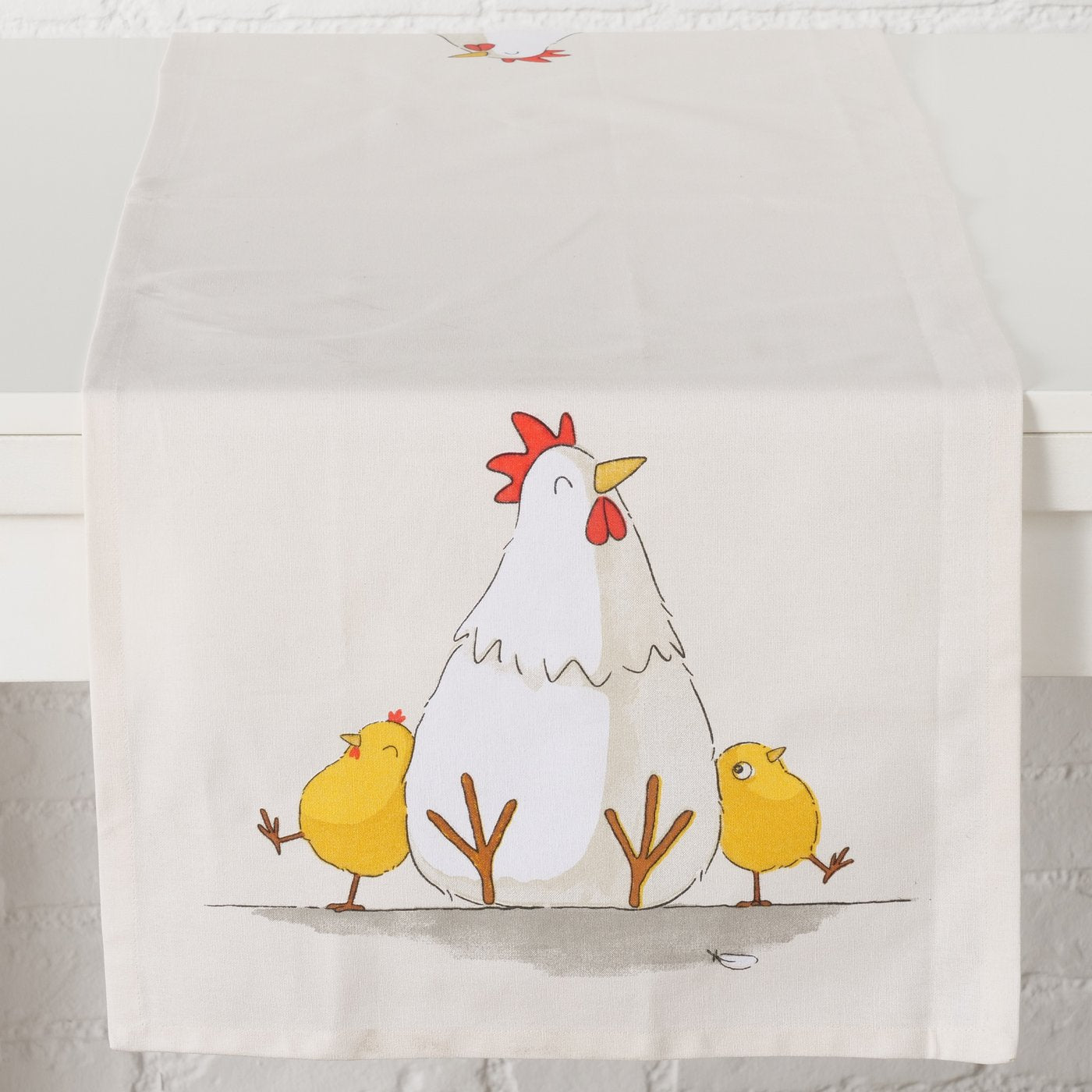 Tischläufer Henny Baumwolle mit Huhn Motiv Beige 140x40 cm