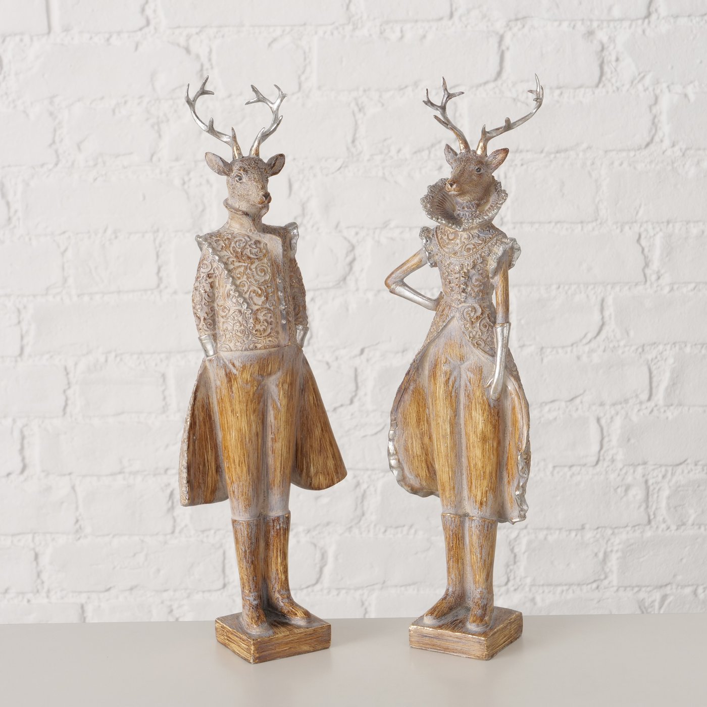 Dekofiguren Elanor Duo Hirschfigur Set Braun Kunstharz 42cm