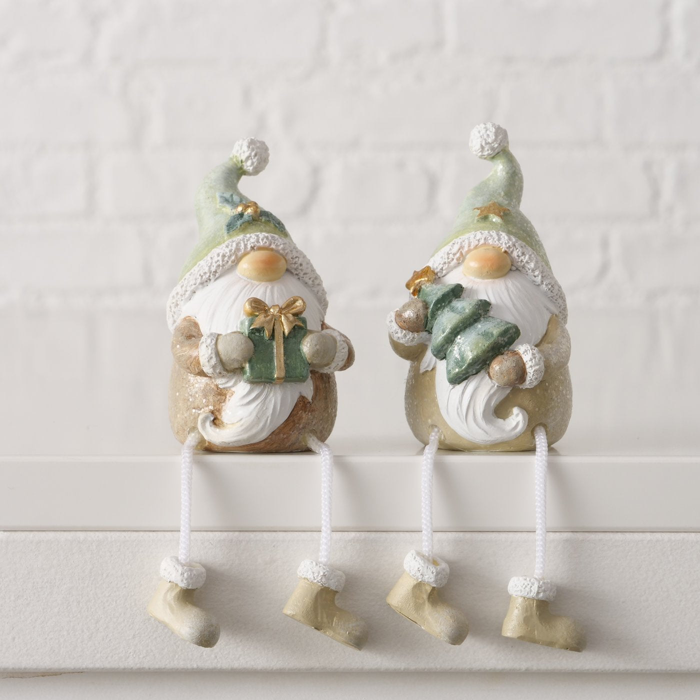 Kantenhocker Lazaro 2er Set Wichtel gruen weiss aus Kunstharz