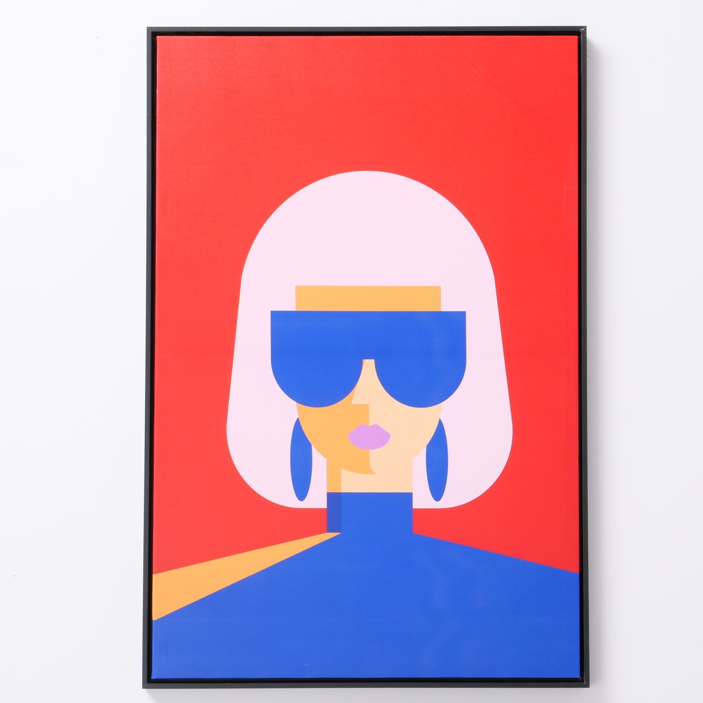 Abstraktes Wandbild "Rachel" – Frau in Rot und Blau mit Schwarzem Rahmen