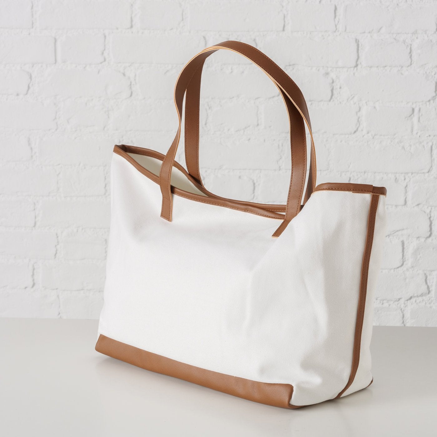 Strandtasche Maribel Reisetasche Creme Braun Baumwolle 50cm