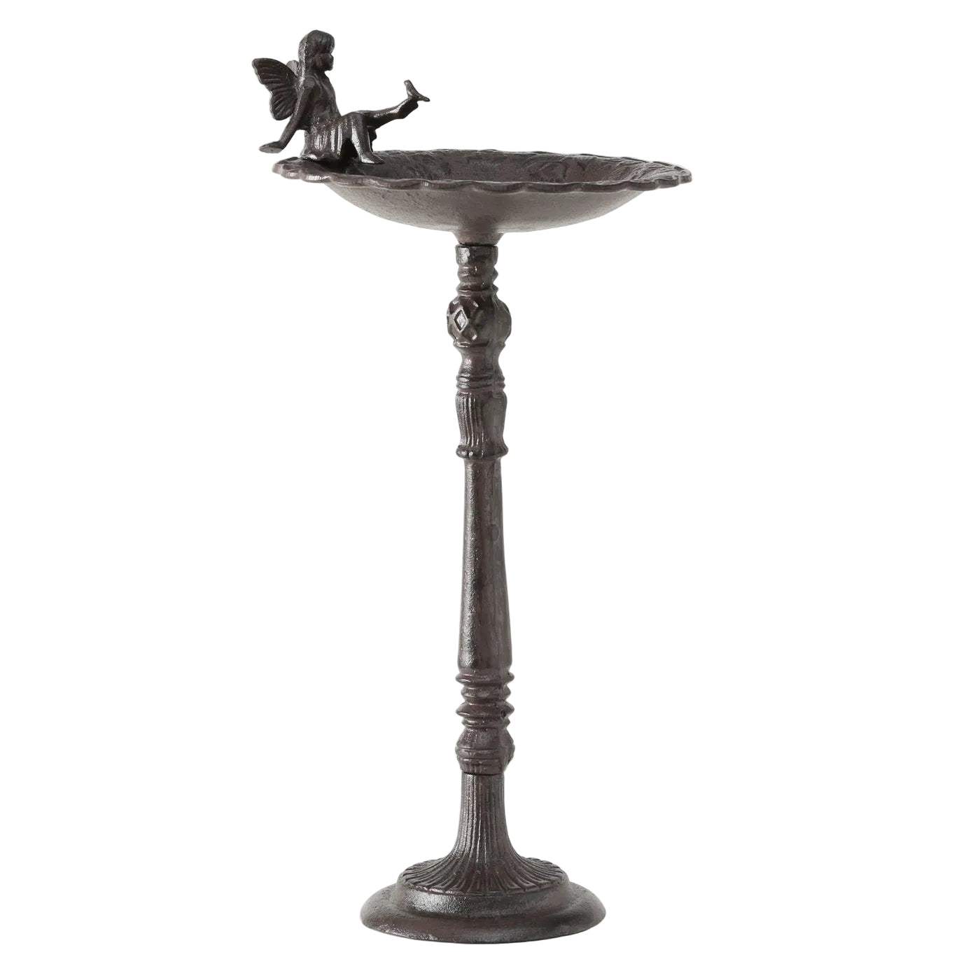 Premium Vogeltränke mit Fee aus Gusseisen in Braun matt - 64cm Höhe