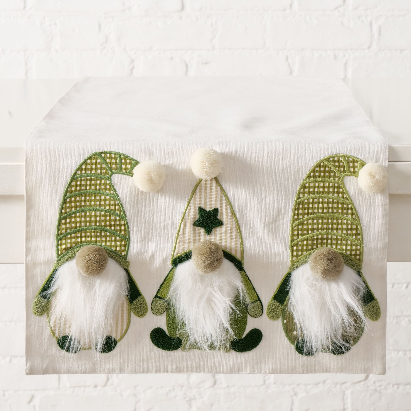 Tischläufer Wichtelzauber Grün Weiß Handgefertigt 40x144 cm