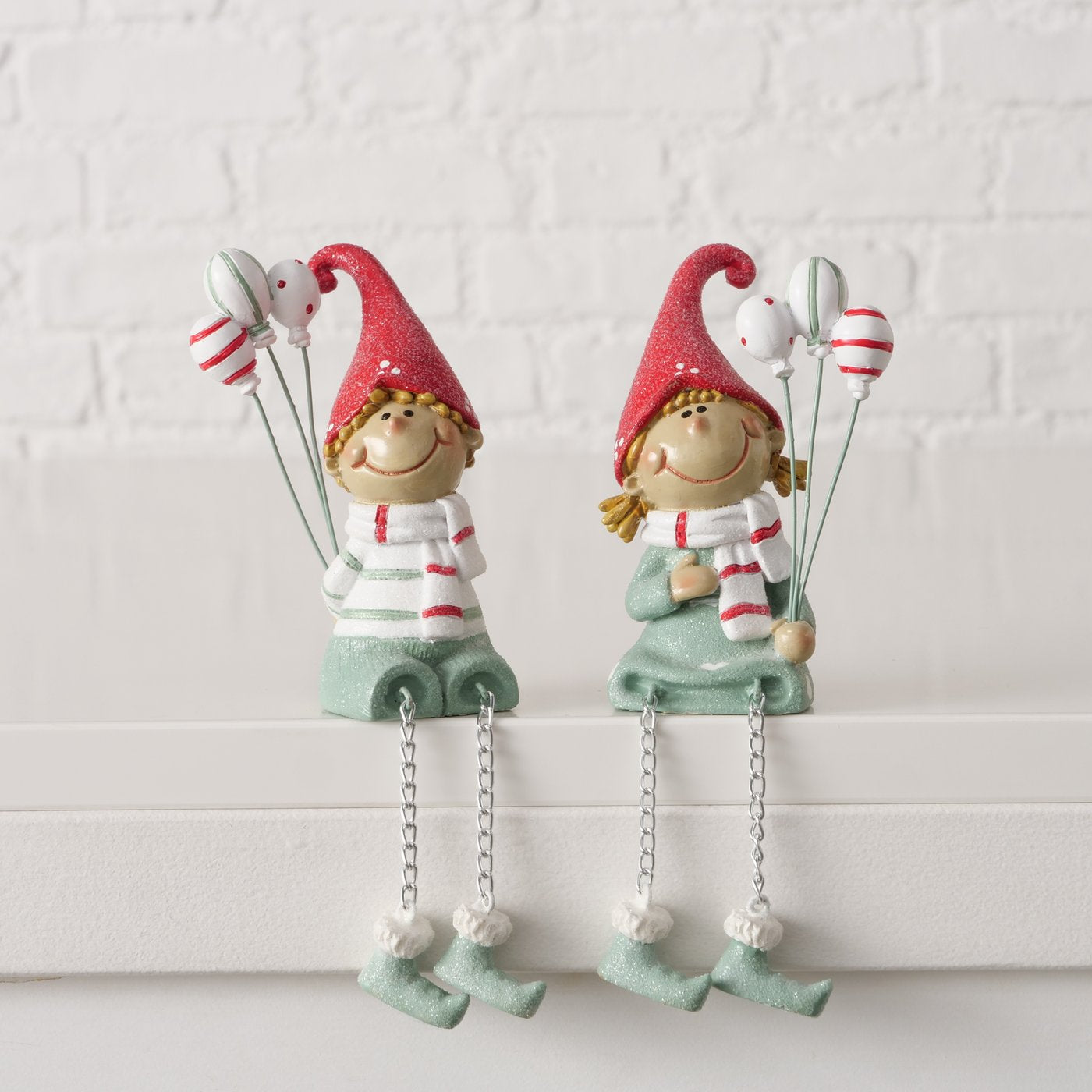 Weihnachtsdeko Kantenhocker Jingle 2er Set Junge & Mädchen mit Luftballons
