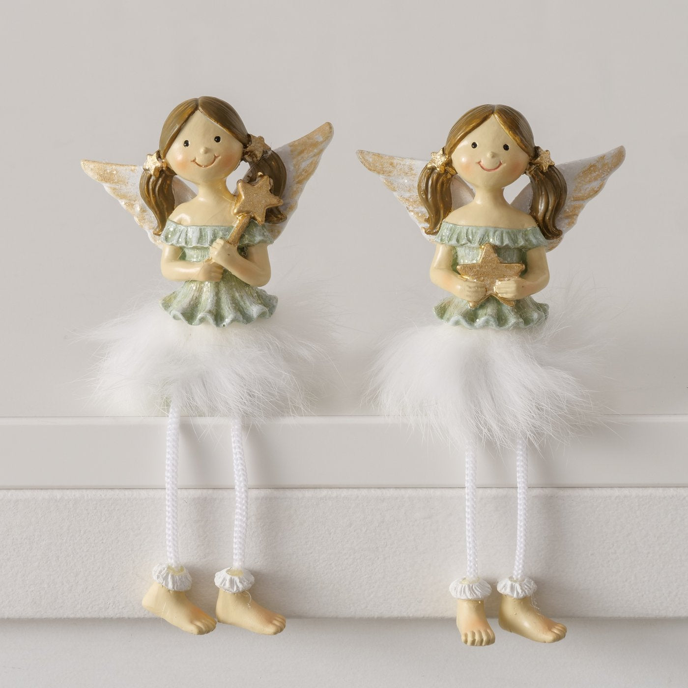 Deko Engel Kantenhocker Bettina 2er Set Handbemalt mit Federn