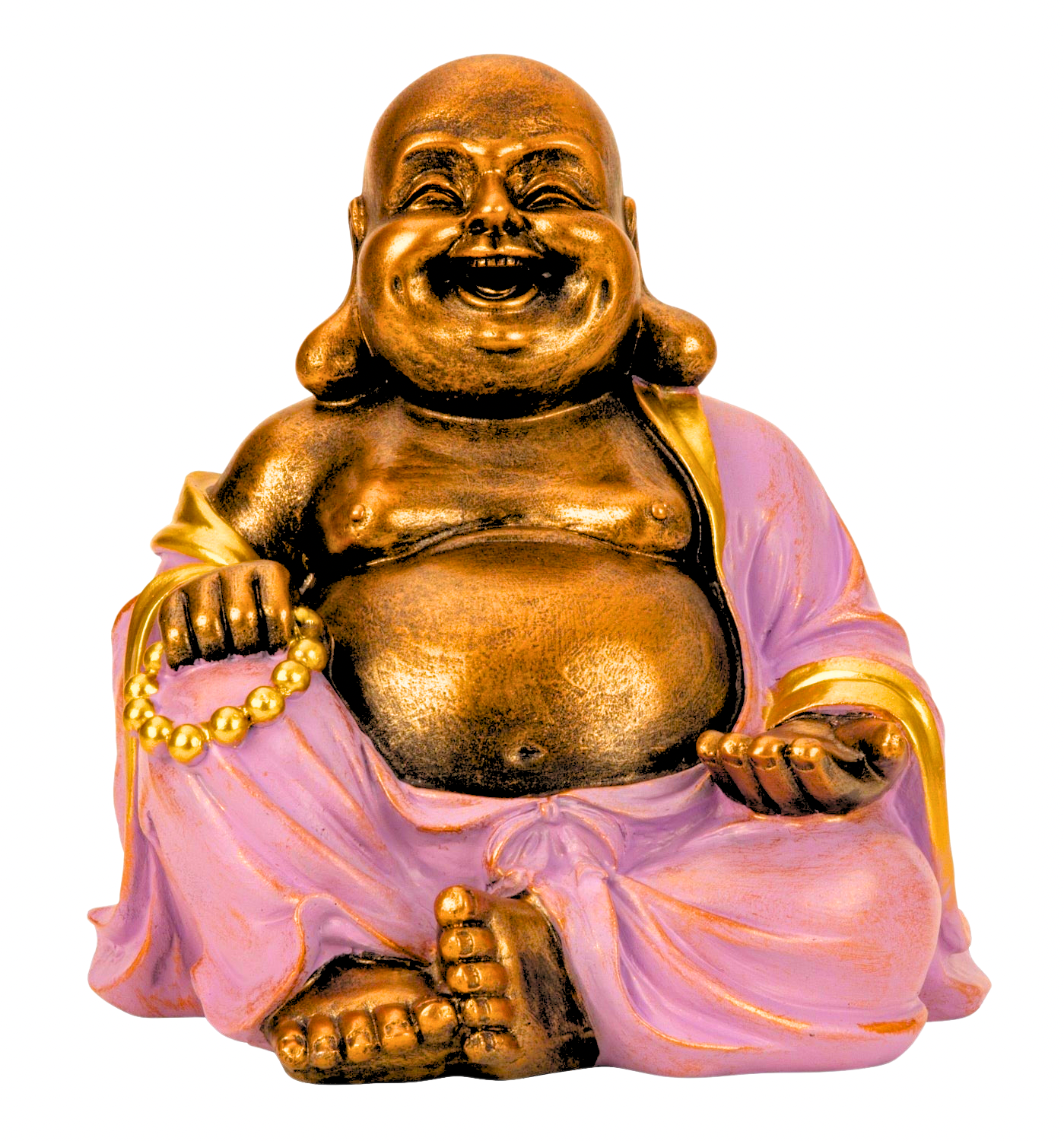 Lachende Buddha Figur mit dickem Bauch – Glückssymbol Dekofigur in Lila Gold